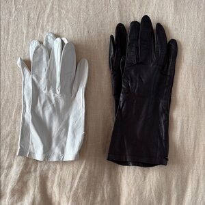 Brown and White Leather Gloves - Size Small